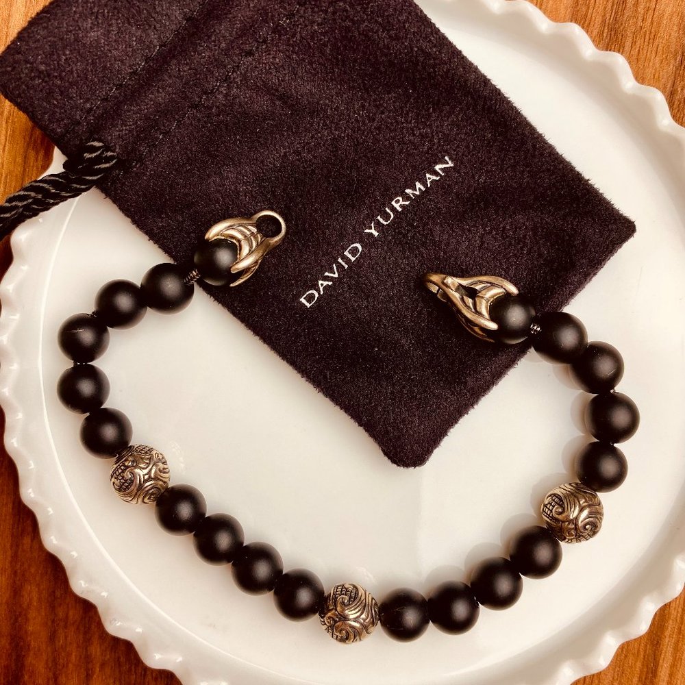 David Yurman 8mm Spiritual Beads Bracelet Sterling Silver and Onyx Black
